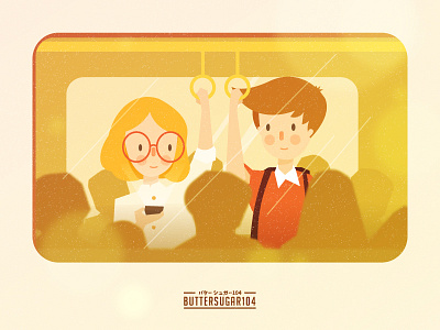 Close-up boy girl graphic illustration train