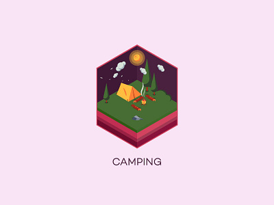 Isometric : Camping camping forest isometric pine tent tree wood