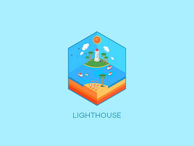 Isometric : Lighthouse beach boat cloud coconut illustration isometria lighthouse oceane sea sun vector