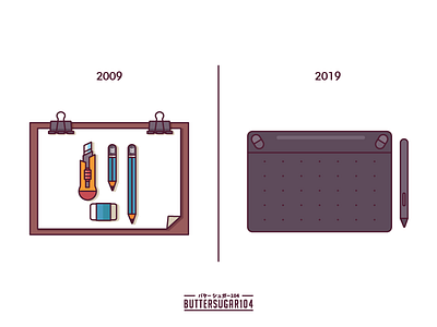 10 Years Challenge 10yearschallenge art board challenge cutter design evolution graphic icon illustration new old pen pen and paper pencil rubber tablet tool vector vintage