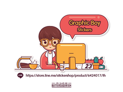 Graphic Boy Stickers apple boy cactus calander characterdesign coffee computer generated design designer graphic illustration line pen red retro sticker table vector