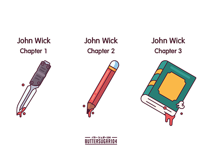 John Wick Weapons blood book characterdesign cute design graphic icons illustration johnwick knife pencil vector weapons