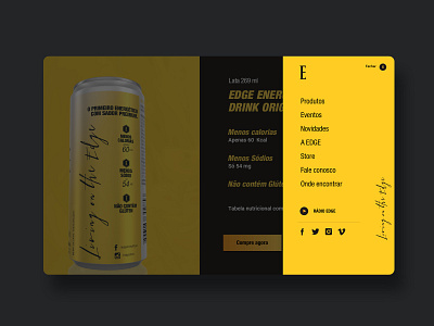 Menu screen Design - Edge Energy Drink branding design minimal ui ux
