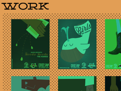 Work Page (www.alexwoltz.com) alex dots green hover new orange overlay pattern portfolio posters website woltz