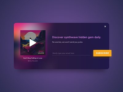 #DailyUI 26 — Subscribe daily daily ui daily ui challenge dailyui dailyuichallenge design form music notification notify player pop up popup subscribe subscribers subscription synthwave ui ux wolfclub
