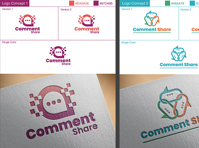 Two Logo Design concepts for Comment Share Channel. 3d mockup creative ideas creative logo desingning logo logo concepts logo design logo ideas logo mockup logo presentation new ideas