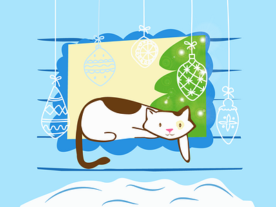 Cat cat christmas graphic design illustration newyear postcard