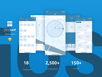 iOS Wireframe Kit - 144+ App Screens for Sketch