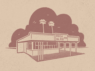 Boca Del Rio Illustration boca del rio building burritos clouds illustration mexican food palm trees procreate restaurant small business taco shop tacos