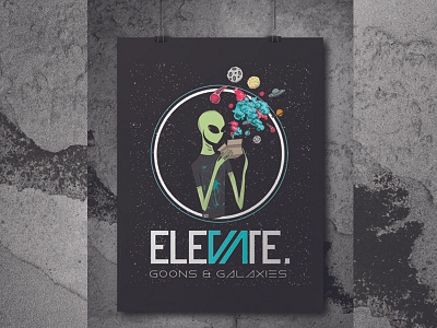 Elevate alien color cosmic drawing elevate galaxy goons and galaxies illustration poster ufo