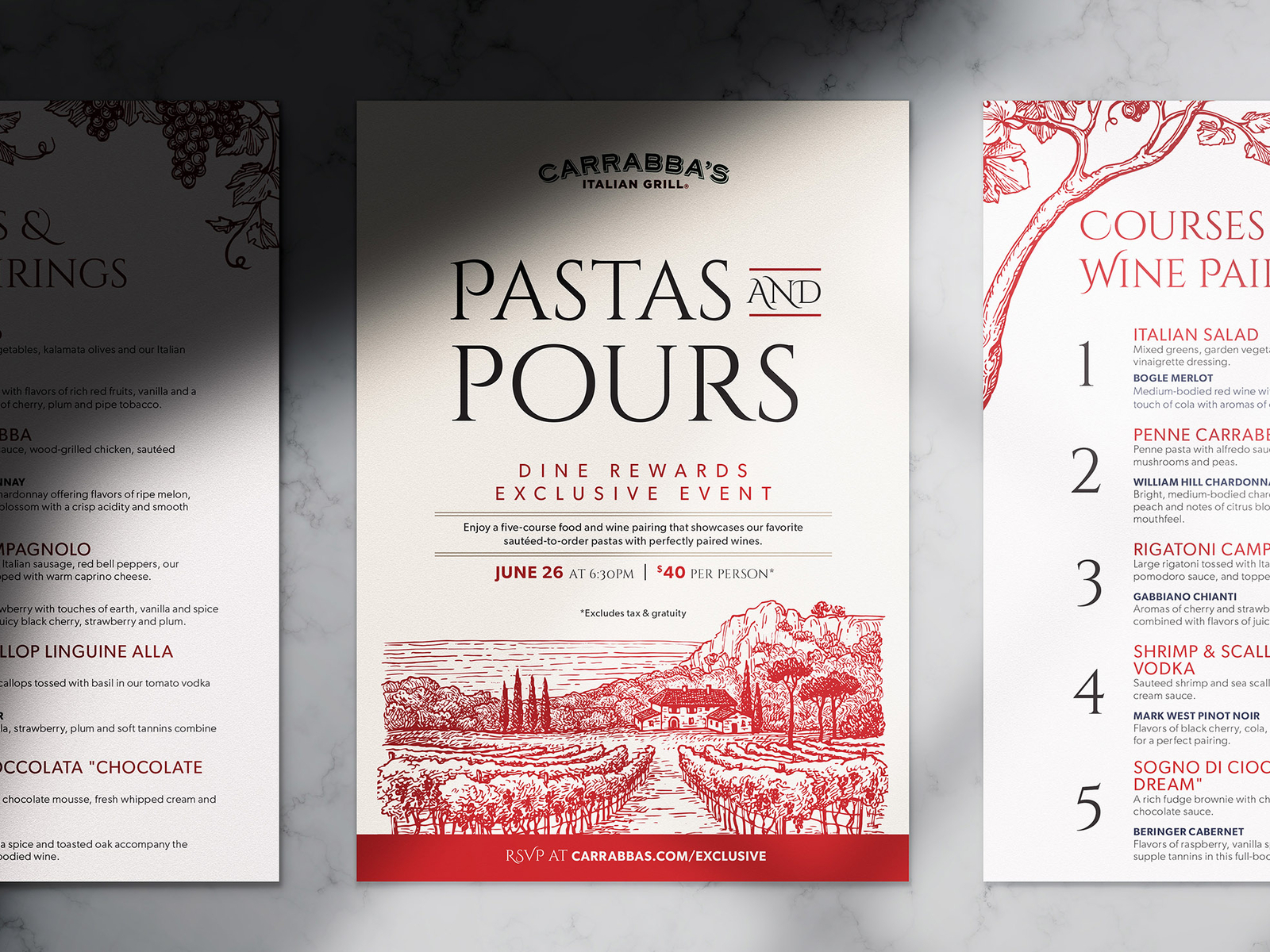 Carrabba's Pasta & Pours Wine Dinner Invite by Aurum Creative on Dribbble
