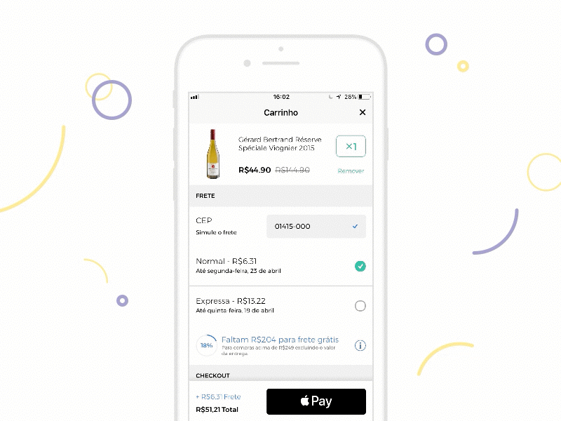 Interactions on Evino's cart redesign wine pay mobile evino ui ios design cart apple