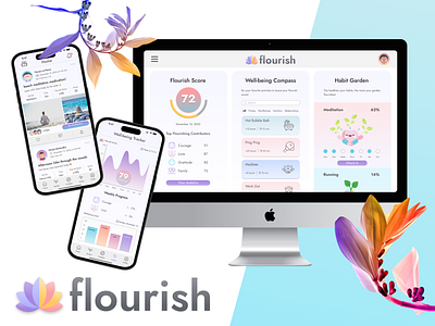 Flourish brand brand design desktop digital design figma flourish flower graphic design happiness logo mobile product product design ui ui design ux ux design well being