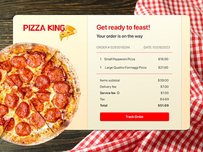 Pizza King brand design digital design email receipt figma graphic design pizza product design ui ui design ux ux design