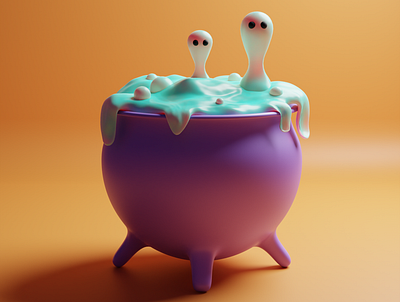 cauldron with funny grosts 3d animation blender
