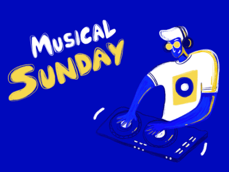 Musical Sunday 2d animation design flat icon illustartion motion graphics music artwork typography uiux vector web