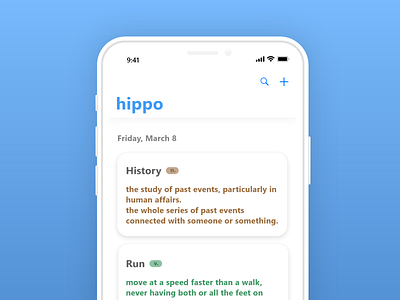 hippo app homepage app clean dictionary ios iphone x mock up prototype