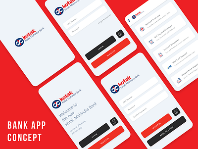 Kotak Bank Concept bank concept bank mobile ui blue kotak kotak bank kotak bank india mahendra minimal bank mobile app red