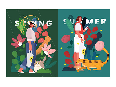 Four seasons animal illustration illustration series series graphic web