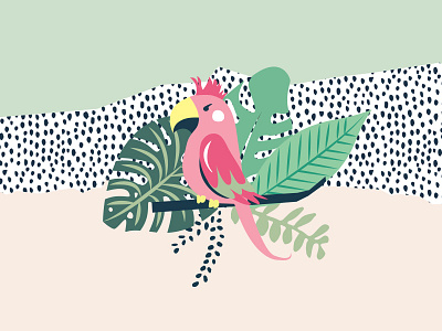 Jungle fever- The Pink Parrot 🐦 illustration leaf parrot pink tropical