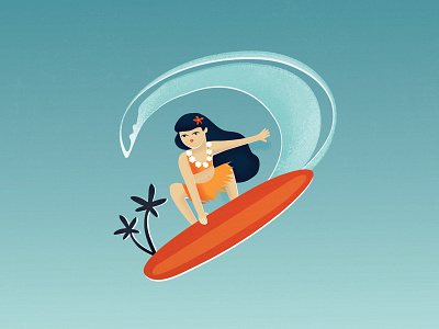 Endless Summer- Surf’s Up beach girl hawaii illustration palm summer surf wave