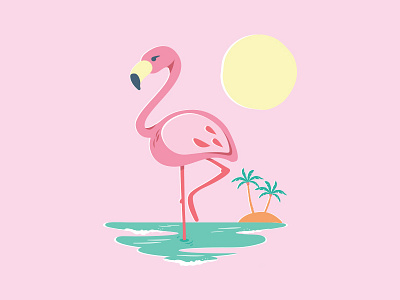 Endless Summer -Pink Flamingo beach flamingo palm pink summer sun tropical wave
