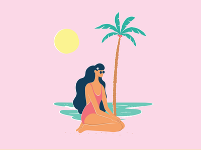 Salty Spirit beach girl happy illustration pink sea summer sun tropical woman