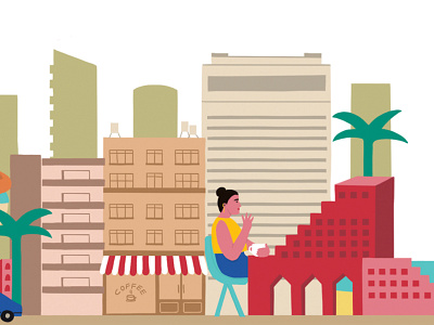 Tel Aviv 2 city coffee editorial illustration explore fun happy illustration israel skyline tel aviv tlv travel urban