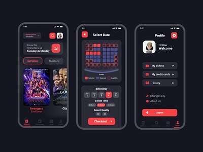 Cinema Booking App aplication app booking cine cinema dark design design system eat food graphic design mobile movie netflix online pelicula ui ui kit uikit ux