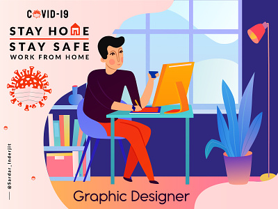 Stay at home artist artwork charcter design colorful creative design art graphic home illustraion remote working