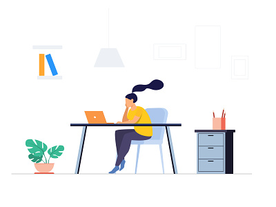Home office space illustration character clean design direction freelancer home illustration office project space work