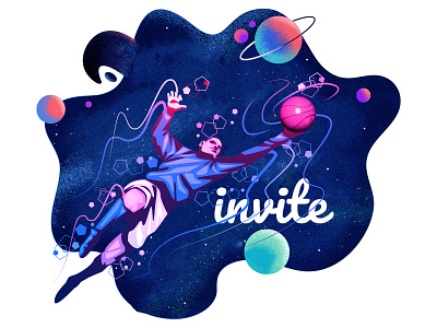 Dribbble 1 Invitation 1 ball colorful design dribbble graphic design invitation invite player space