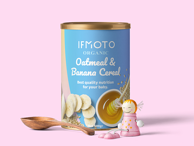 IFMOTO Organic Oatmeal & Banana Cereal Packaging Design box art clean design food and drink fruit illustration graphic label design logo packaging design product design typography vector