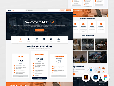 NETCOM, Telecommunication Website branding landing page telecommunication website ui ux ux design website components website design