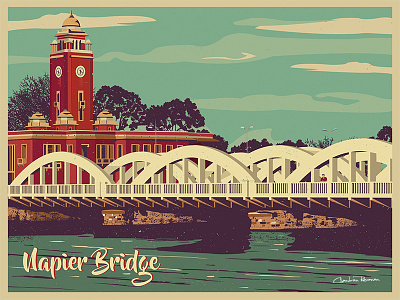 Napier Bridge - Illustration chandran ravanan chandru chennai illustration napier bridge poster vintage
