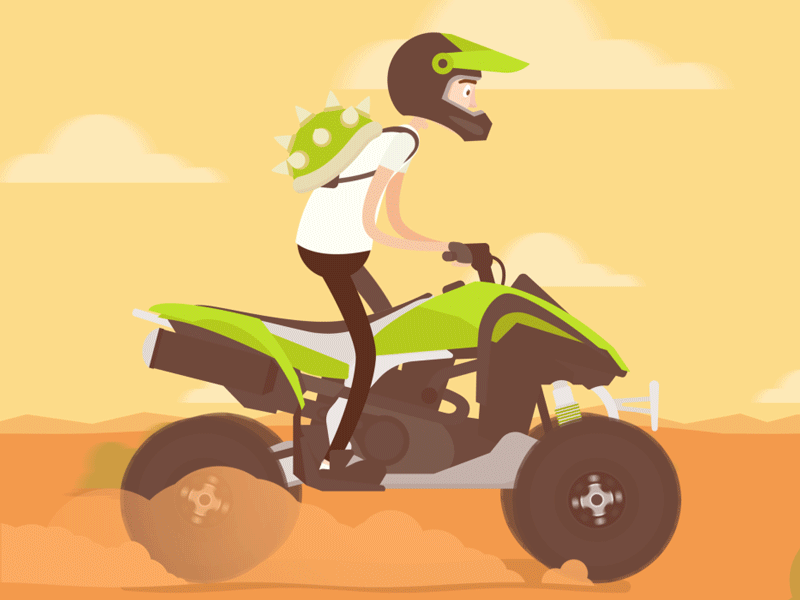 Late to nowhere 2d animation ae after affects atv backpack bike desert fast motorcyclist rider
