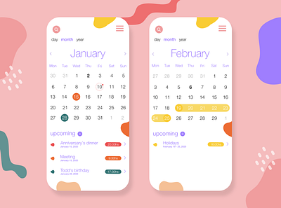 Colorful Calendar affinity designer app calendar calendar app calendar design colorful design design app events mobile ui palette schedule time management ui ux ui white