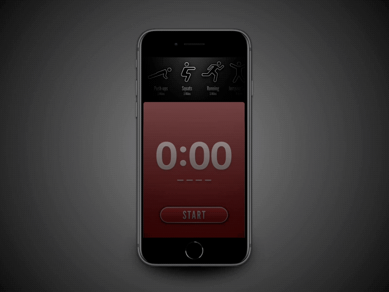 Workouts timer gradient motion red sports skeuomorphic animation branding ux design app