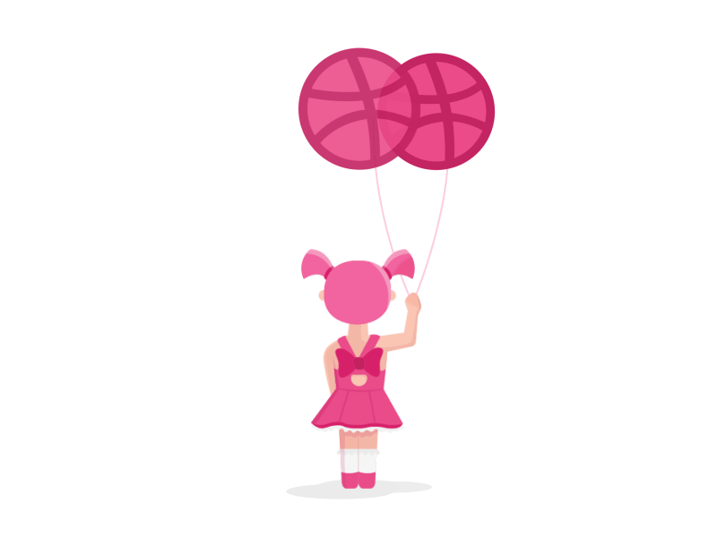 Two Dribbble Invites animation balloon character dribbble flat design girl illustration invite motion graphics pink