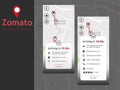 Delivery Tracking Zomato- Re-imagined 020 app branding daily ui 020 dailyui dailyui20 delivery design location location tracking map mobile tracking ui ux zomato