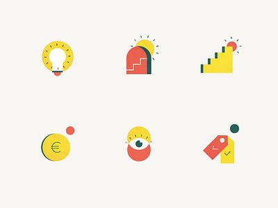 Icon set for Arcane colors euro eye flat icons illustration lightbulb minimal set stairs tags