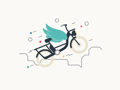 Bike illustration bike cycle drawing flat fly flying geometric illustration minimal ride wings