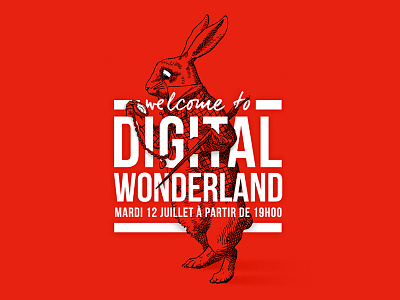 Digital Wonderland Invite drawing font illustration invitation invite poster rabbit typography wonderland