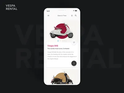 Vespa moped rental app bike app bike rental clean creative design ios mobile rental app ui ux vespa