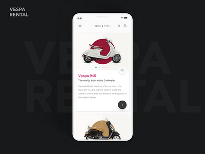 Vespa moped rental app bike app bike rental clean creative design ios mobile rental app ui ux vespa