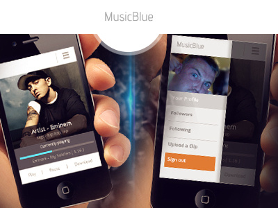 Musicblue_Preview app clean design iphone orange overlay white