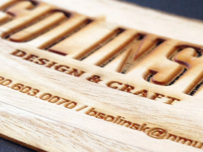 Solinsky Design & Craft business card laser etch typography wood