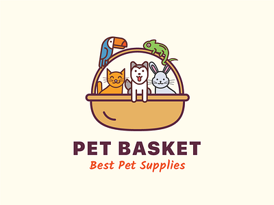 Pet Basket animals basket brand cat chameleon design dog illustration logo parrot pet pets petshop rabbit shop supplies vector