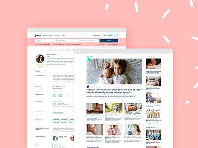 Juno baby - connecting expecting parents and professionals baby doula family kids midwife mother pink pregnancy pregnant ui ux web