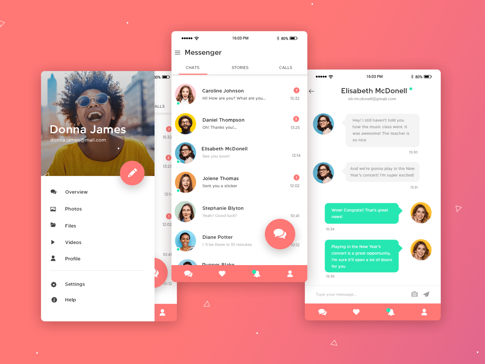 Messaging app UI design by Elena Roca Llobera for Justinmind on Dribbble